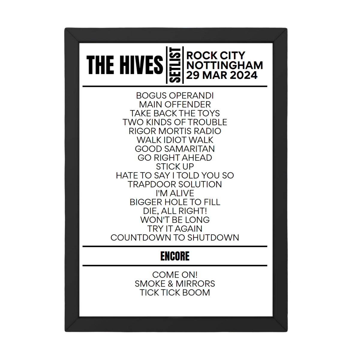 The Hives Nottingham March 2024 Setlist - Setlist