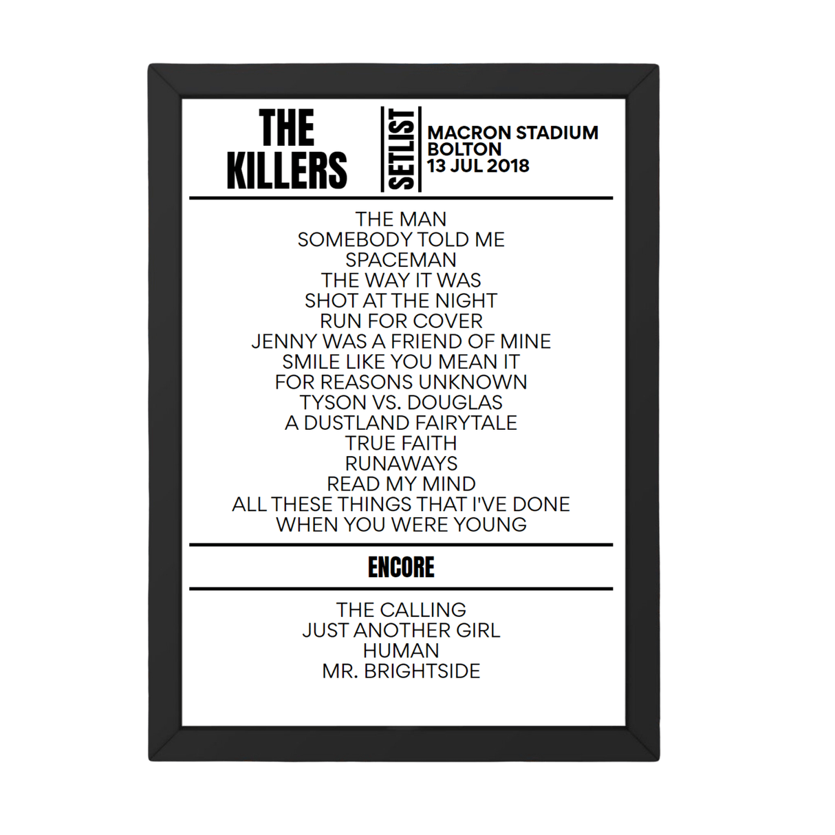 The Killers Bolton July 2018 Replica Setlist - Setlist