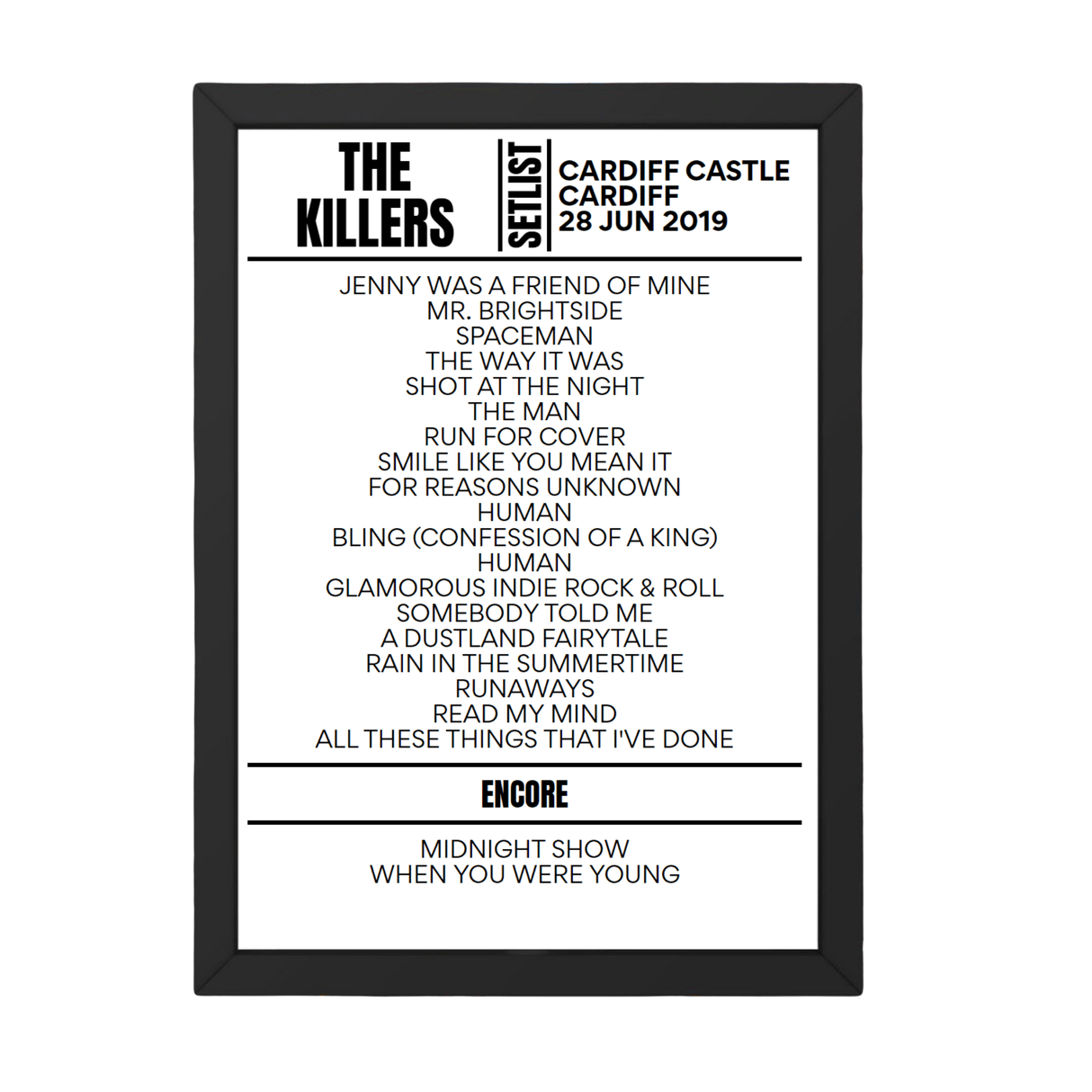 The Killers Cardiff June 2019 Replica Setlist - Setlist