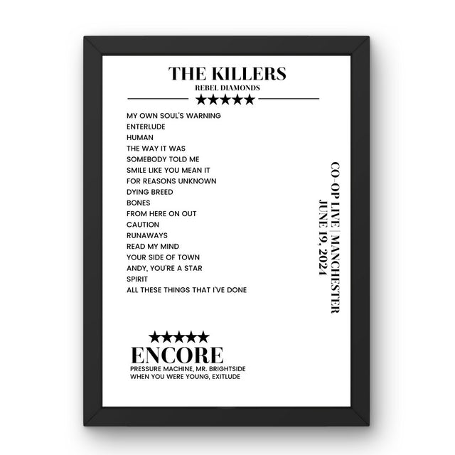 The Killers Co - op Live Manchester 19 June 2024 Setlist Poster - Setlist