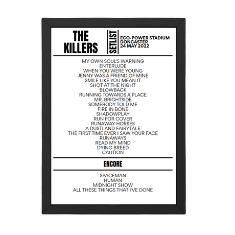 The Killers Doncaster May 2022 Replica Setlist - Setlist