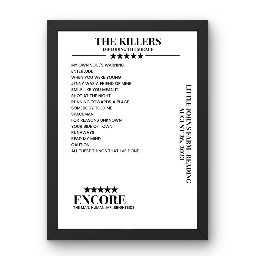 The Killers Little John's Farm Reading 26 August 2023 Setlist Poster - Setlist