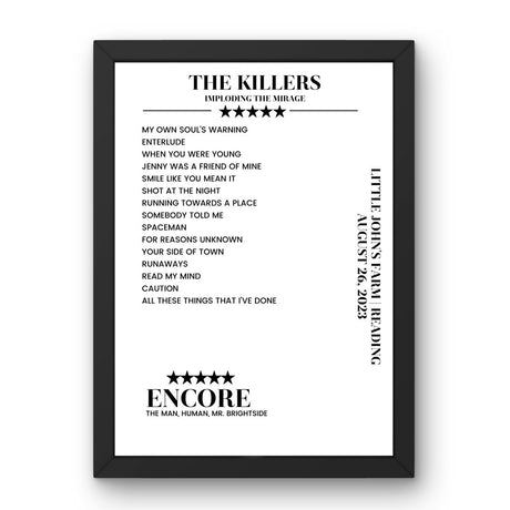 The Killers Little John's Farm Reading 26 August 2023 Setlist Poster - Setlist