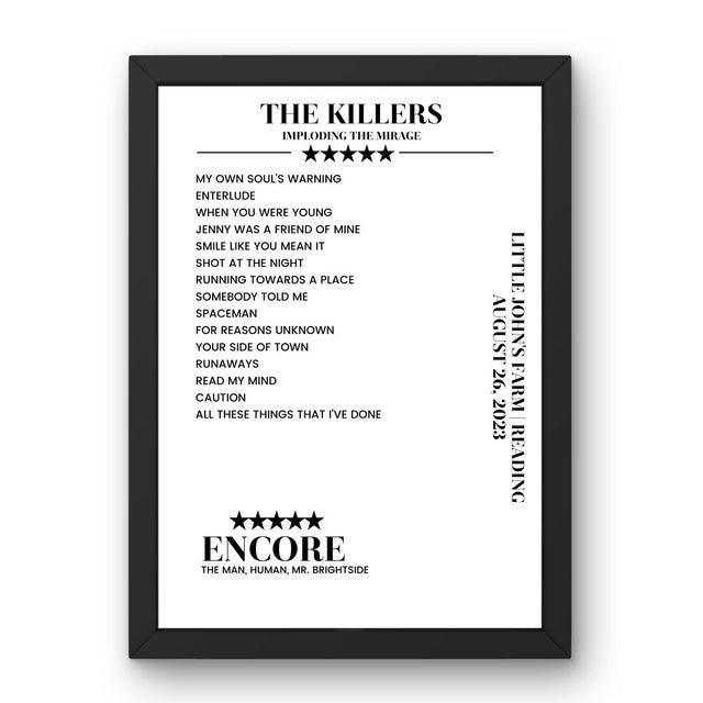 The Killers Little John's Farm Reading 26 August 2023 Setlist Poster - Setlist