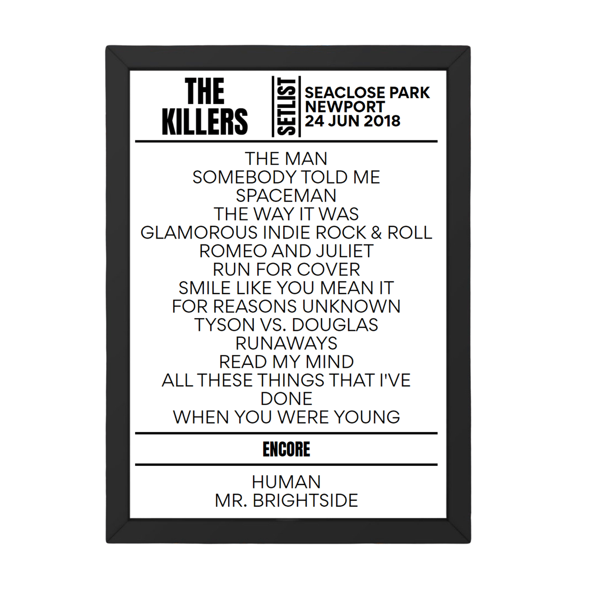 The Killers Newport June 2018 Replica Setlist - Setlist