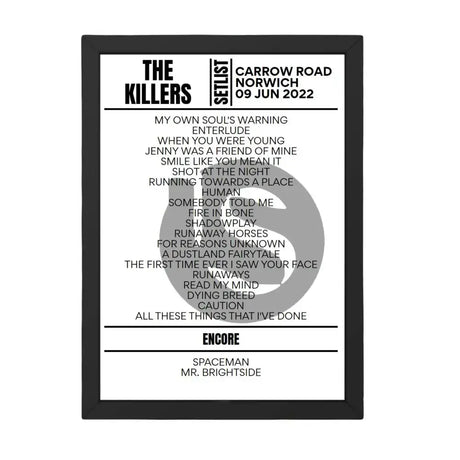 The Killers Norwich June 2022 Replica Setlist - Setlist