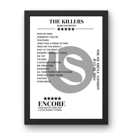 The Killers The O2 Arena London 10 July 2024 Setlist Poster - Setlist