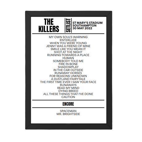 The Killers Southampton May 2022 Replica Setlist - Setlist