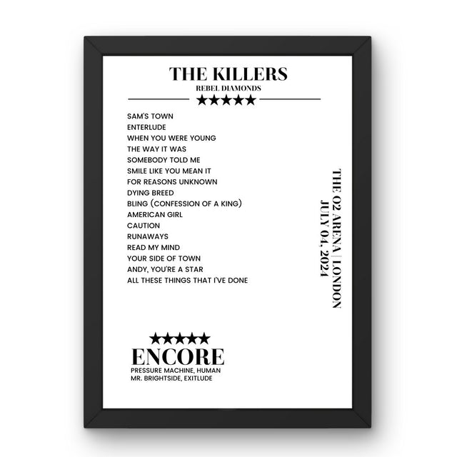 The Killers The O2 Arena London 04 July 2024 Setlist Poster - Setlist