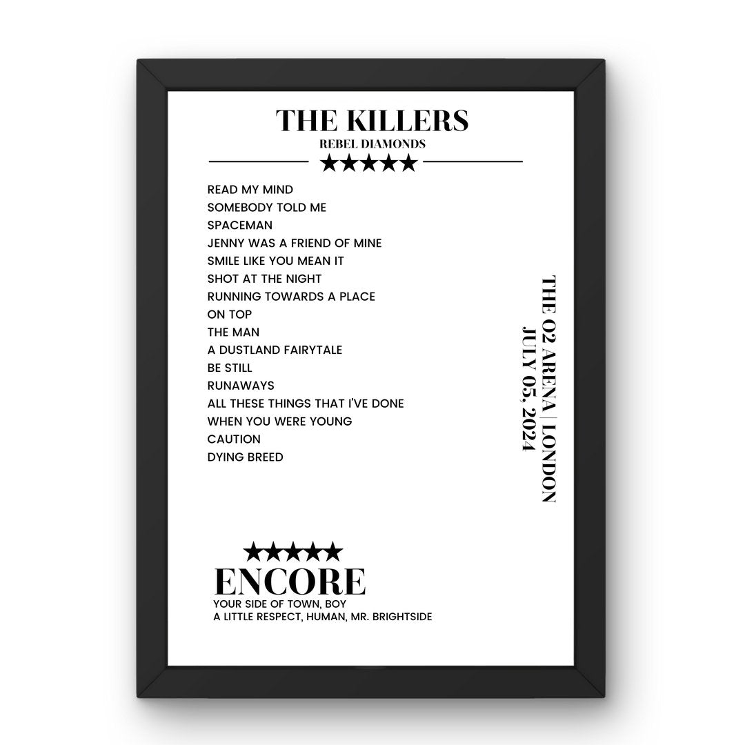 The Killers The O2 Arena London 05 July 2024 Setlist Poster - Setlist