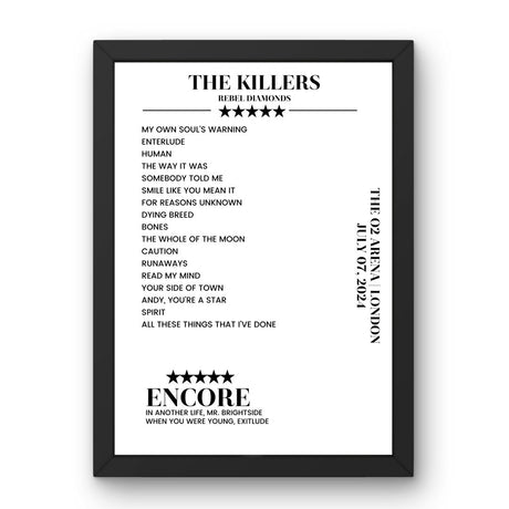 The Killers The O2 Arena London 07 July 2024 Setlist Poster - Setlist