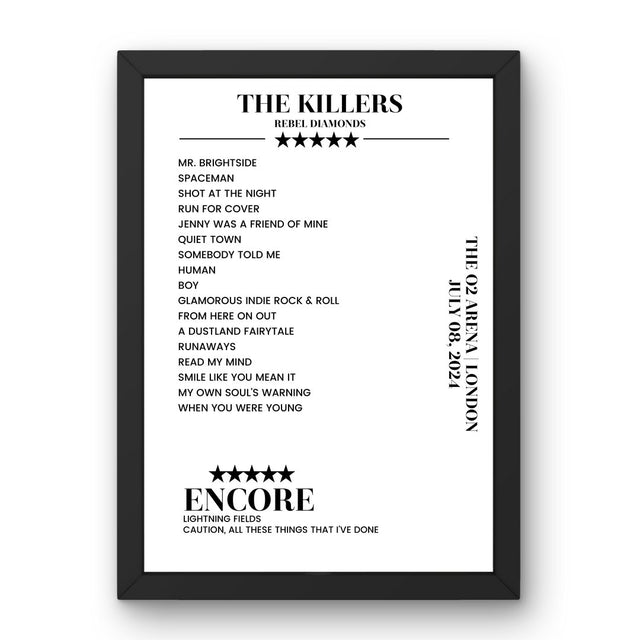 The Killers The O2 Arena London 08 July 2024 Setlist Poster - Setlist