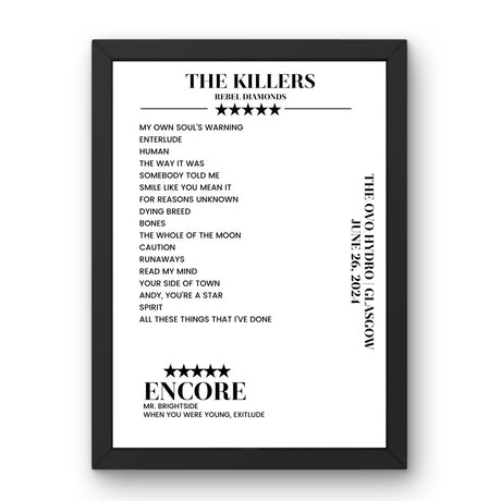 The Killers The OVO Hydro Glasgow 26 June 2024 Setlist Poster - Setlist