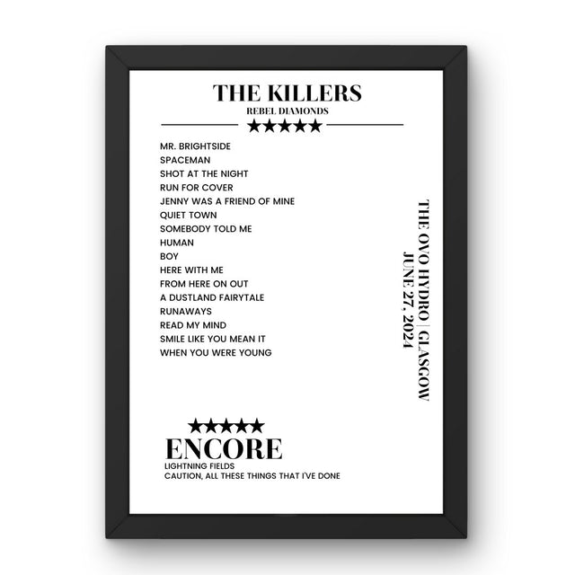 The Killers The OVO Hydro Glasgow 27 June 2024 Setlist Poster - Setlist