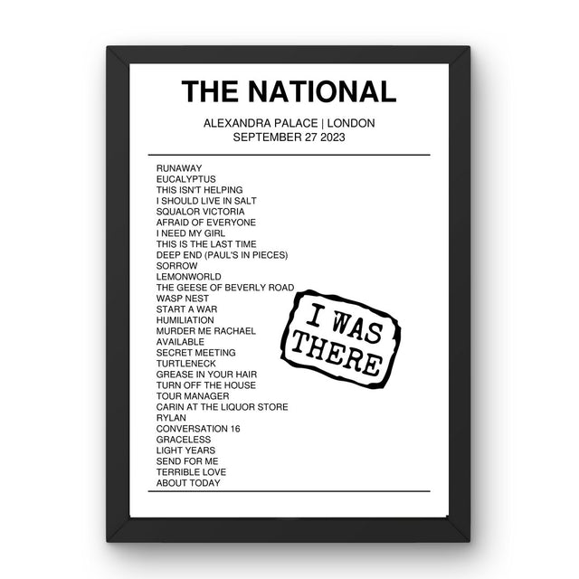 The National September 27, 2023 Alexandra Palace London Setlist Poster - Setlist