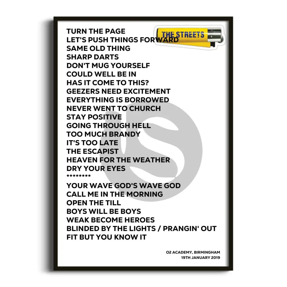 The Streets Birmingham 19th January 2019 - Gig Setlist - Setlist