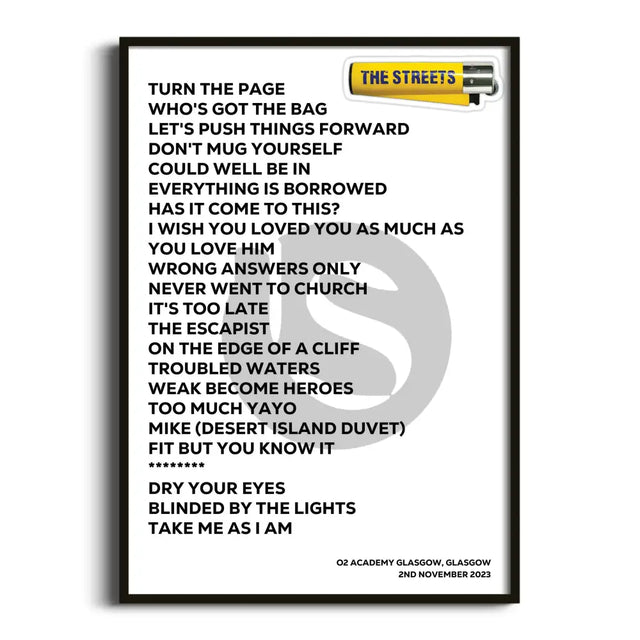 The Streets Glasgow 2nd November 2023 - Gig Setlist - Setlist