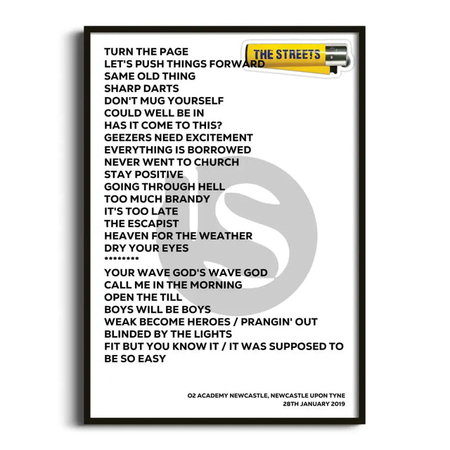 The Streets Newcastle upon Tyne 28th January 2019 - Gig Setlist - Setlist