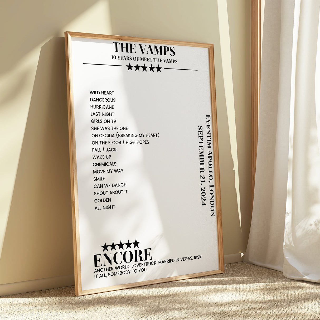 The Vamps September 21, 2024 Eventim Apollo London Setlist Poster - Setlist