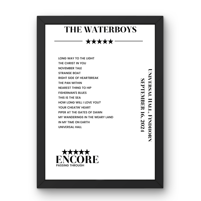 The Waterboys September 16, 2024 Universal Hall Findhorn Setlist Poster - Setlist