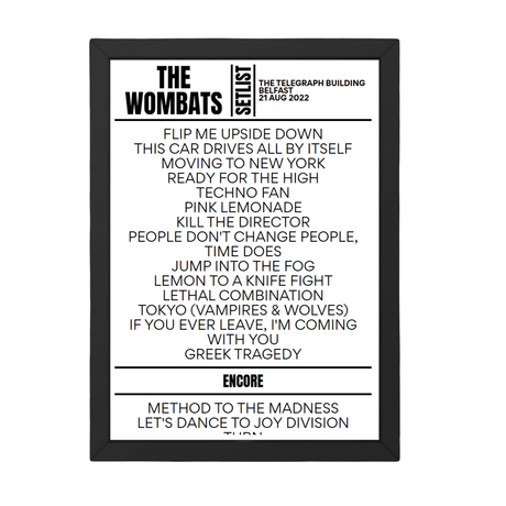 The Wombats Belfast August 21, 2022 Replica Setlist - Setlist