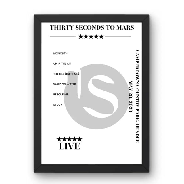 Thirty Seconds to Mars May 28, 2023 Camperdown Country Park Dundee Setlist Poster - Setlist