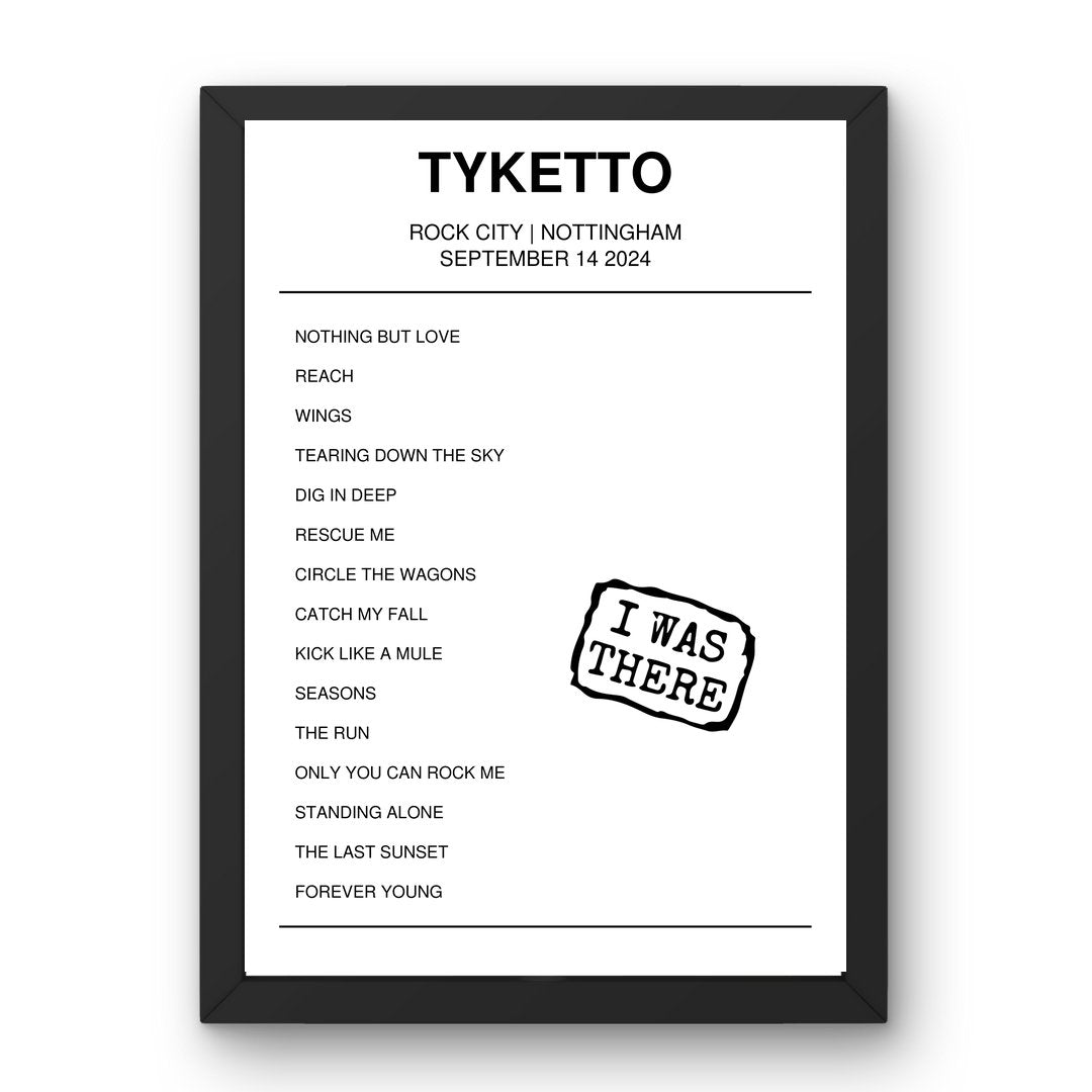 Tyketto September 14, 2024 Rock City Nottingham Setlist Poster - Setlist