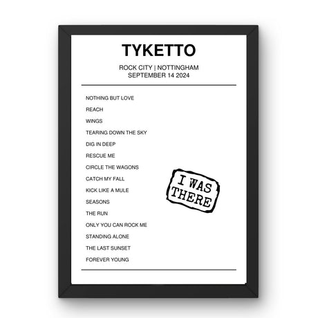 Tyketto September 14, 2024 Rock City Nottingham Setlist Poster - Setlist