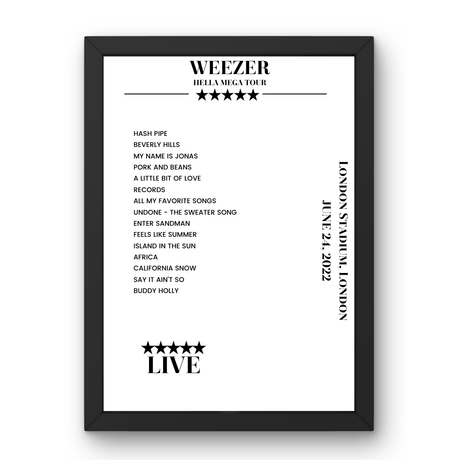 Weezer London Stadium London 24 June 2022 Setlist Poster - Setlist