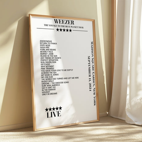 Weezer September 11, 2024 Madison Square Garden New York Setlist Poster - Setlist