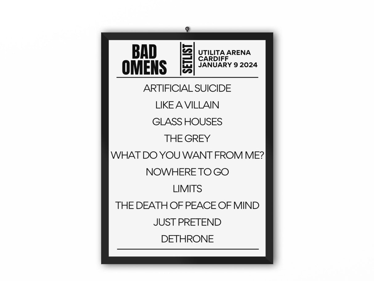 Bad Omens Cardiff Jan 9 Show Replica Setlist Only at Setlist