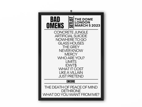 Bad Omens The Dome London Setlist Replica - March 5, 2023 | Setlist - Setlist