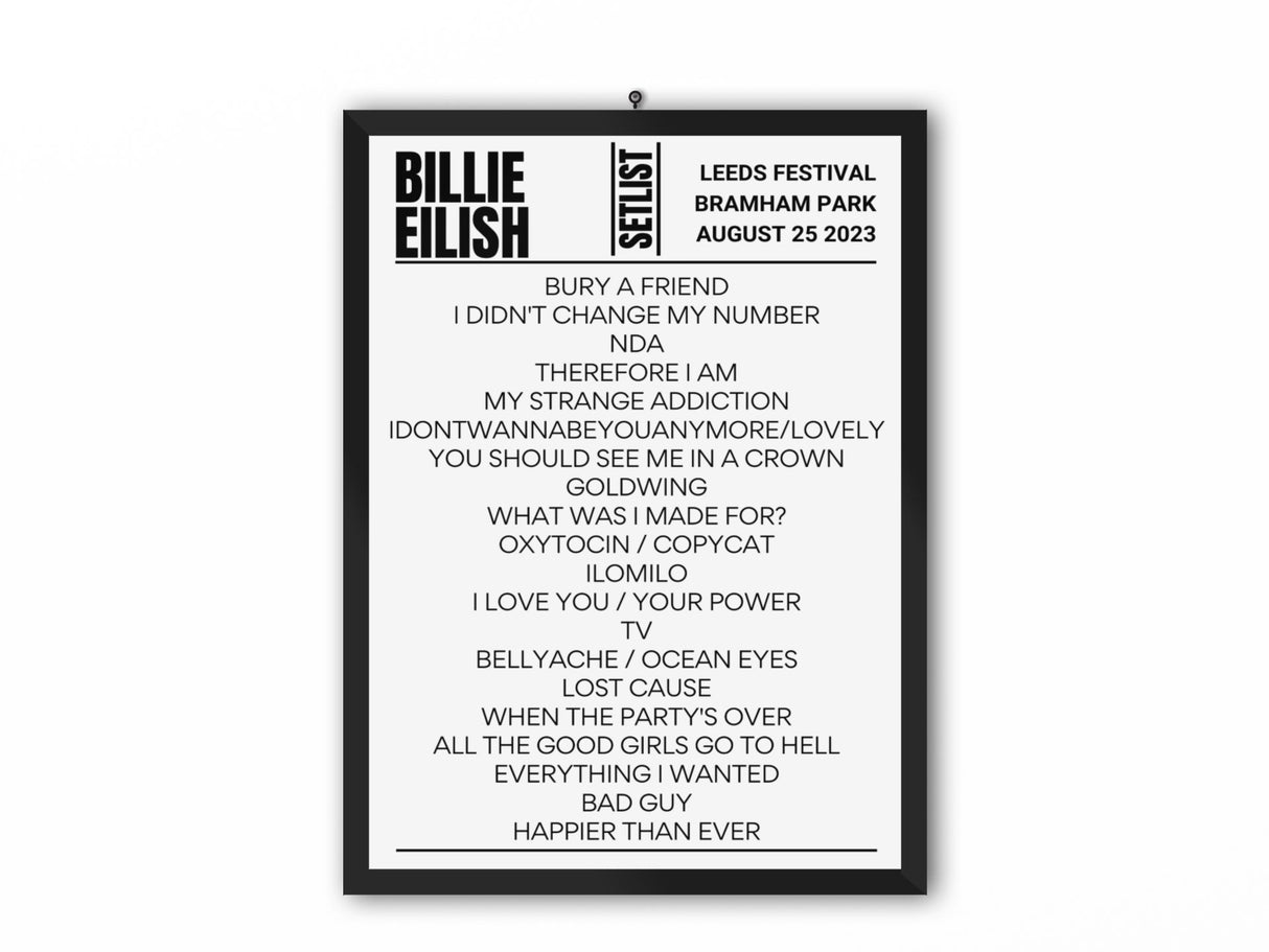 Billie Eilish Leeds Festival 2023 Replica Setlist - Setlist
