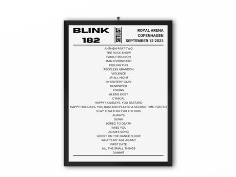 Blink 182 Copenhagen September 2023 Replica Setlist - Setlist