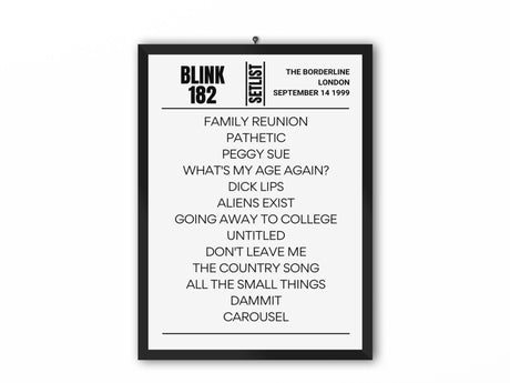 Blink 182 London Borderline 1999 Replica Setlist - Setlist