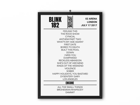 Blink 182 London July 2017 Replica Setlist - Setlist