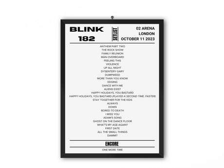 Blink 182 London October 2023 Night 1 Setlist - Setlist