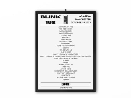 Blink 182 Manchester Night 1 October 2023 Setlist Replica - Setlist