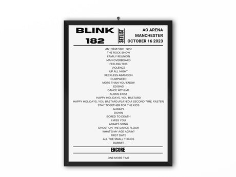 Blink 182 Manchester October 2023 Night 2 Replica Setlist - Setlist