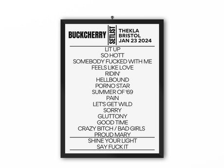 Buckcherry Setlist Bristol January 2024 - Setlist