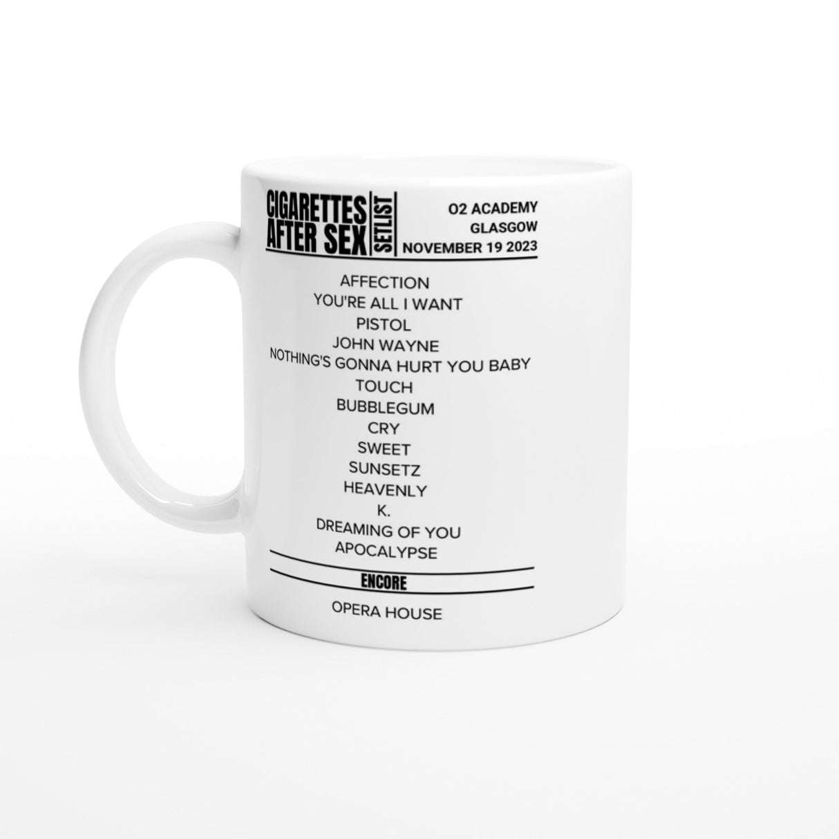 Cigarettes After Sex Glasgow Nov 2023 Concert Setlist Mug - Memorabilia