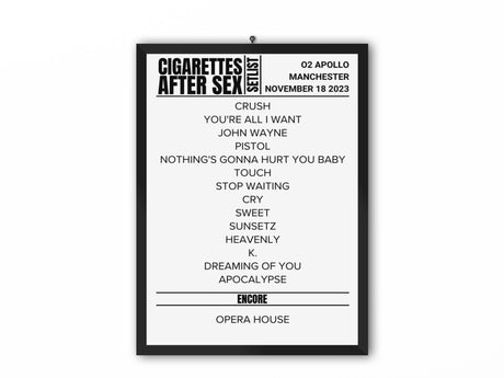 Cigarettes After Sex Manchester November 2023 Replica Setlist - Setlist