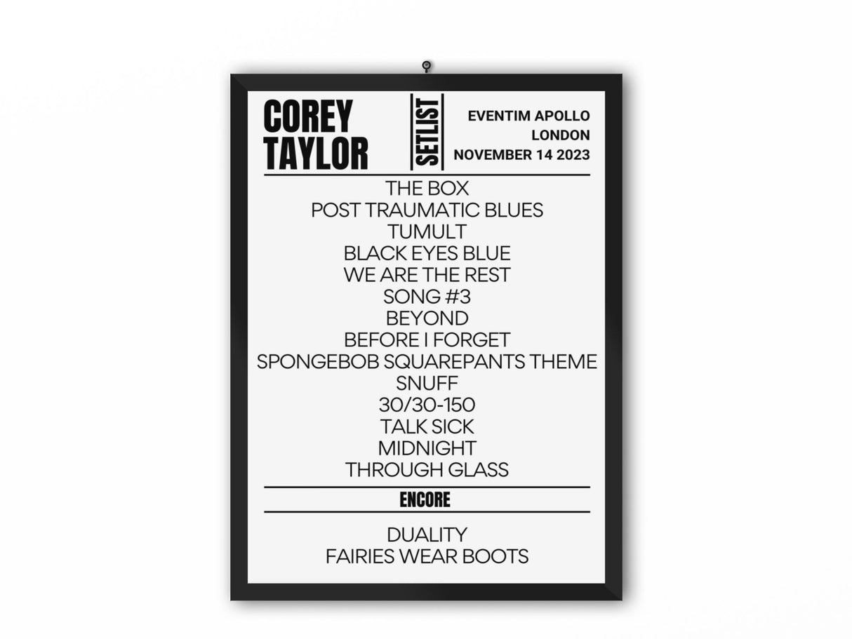 Corey Taylor London November 2023 Replica Setlist - Setlist