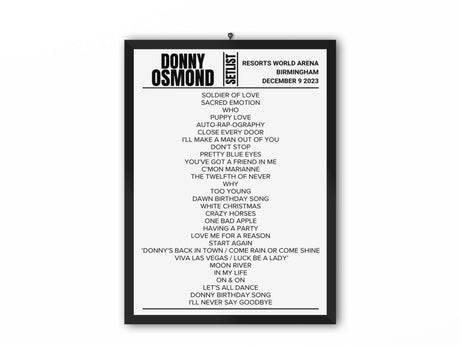 Donny Osmond Birmingham December 2023 Replica Setlist - Setlist