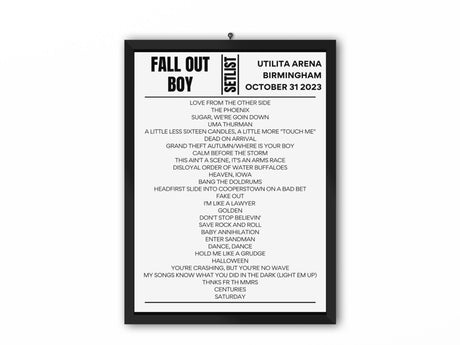 Fall Out Boy Birmingham October 2023 Setlist Replica - Setlist
