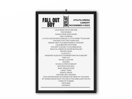 Fall Out Boy Cardiff November 2023 Replica Setlist - Setlist