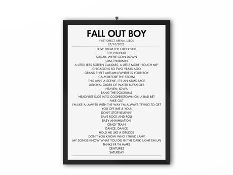 Fall out Boy Leeds October 2023 Setlist Replica - Setlist