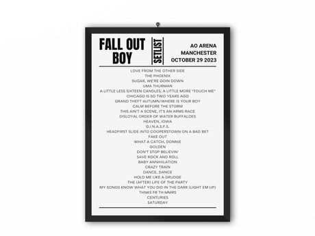 Fall Out Boy Manchester October 2023 Setlist Replica - Setlist