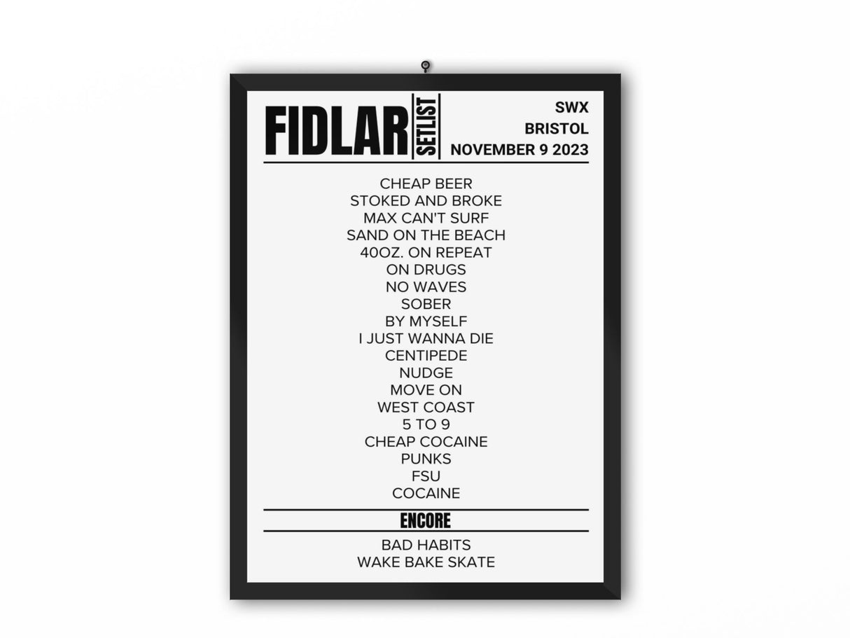 Fidlar Bristol November 2023 Replica Setlist - Setlist