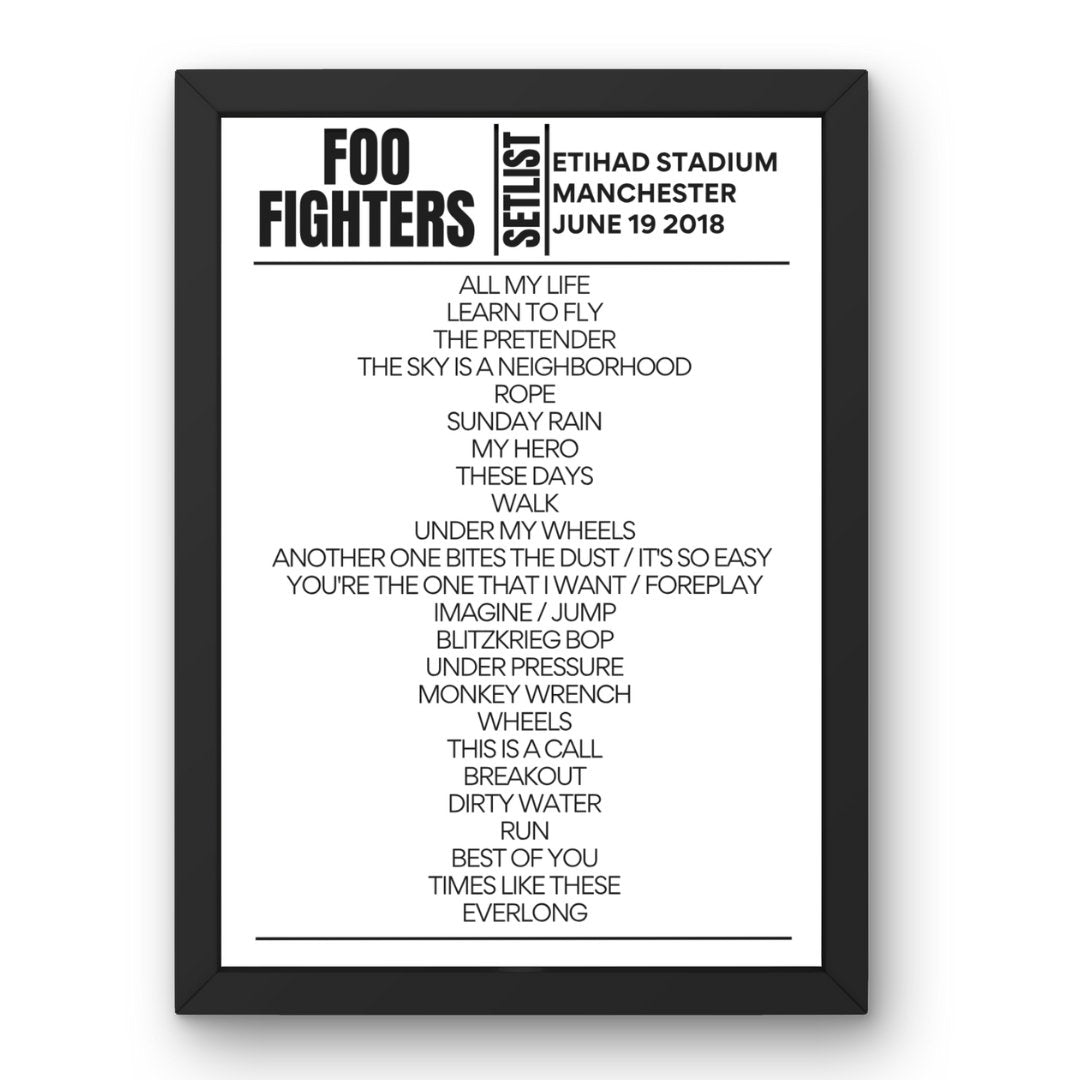 Foo Fighters Manchester June 15 2024 Replica Setlist, 03/10/2024